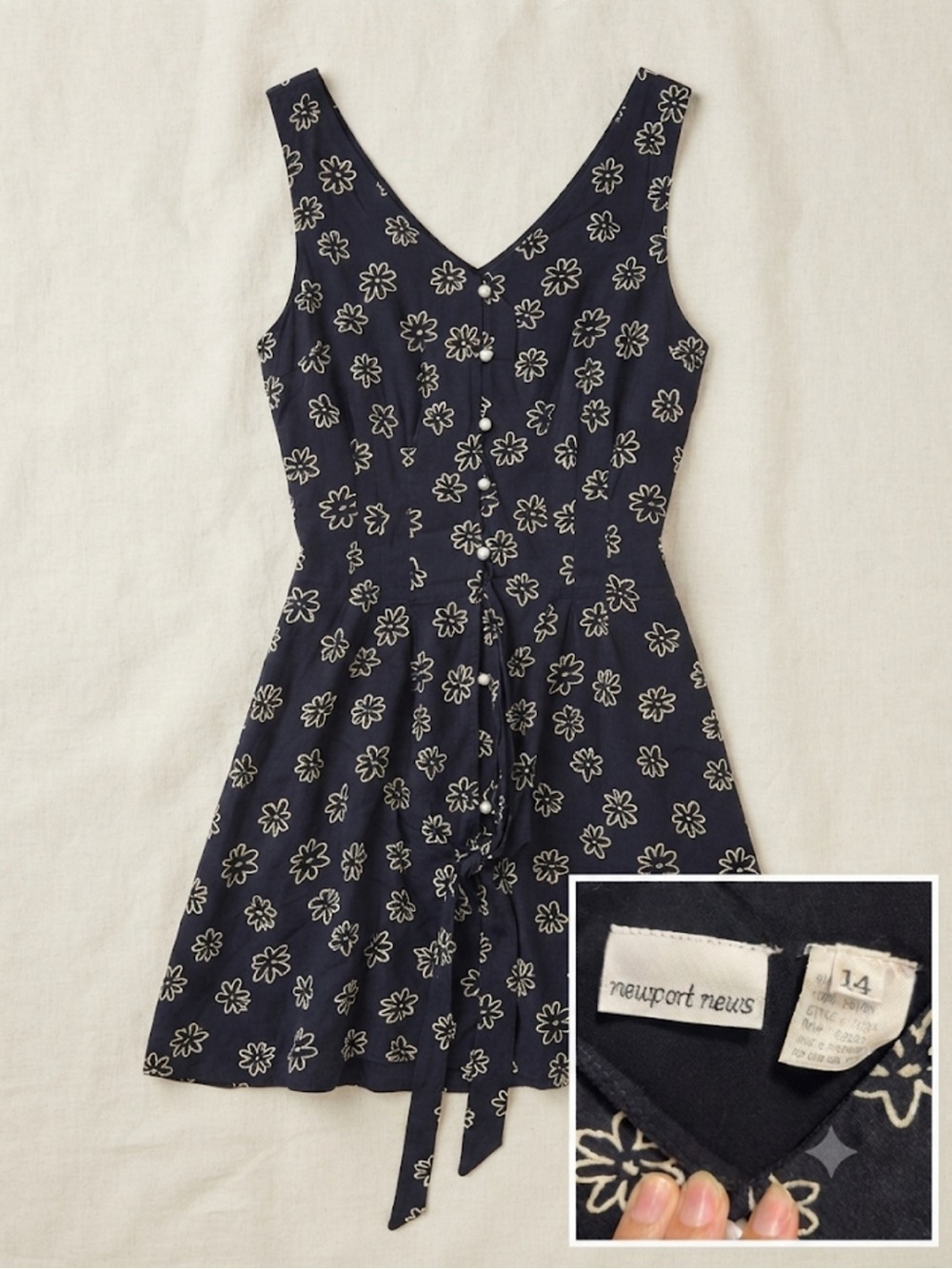 Vintage Newport News Navy Floral Tie-Waist Sundress